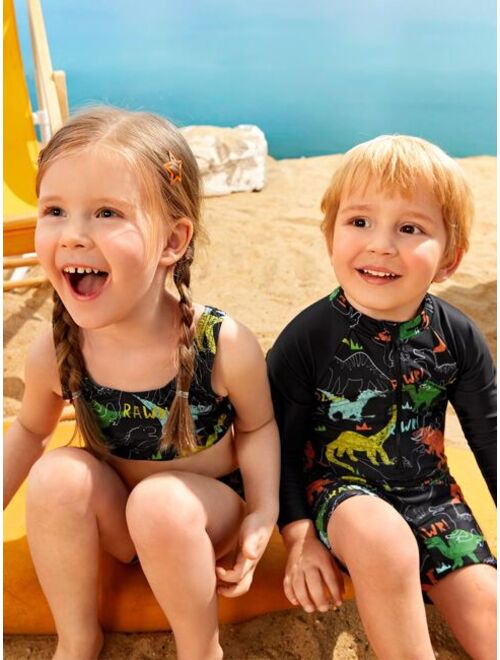 Toddler Boys 1pack Allover Dinosaur Print Zipper Front One Piece Swimsuit