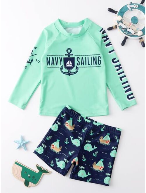 Shein Toddler Boys Whale Letter Graphic Swimsuit