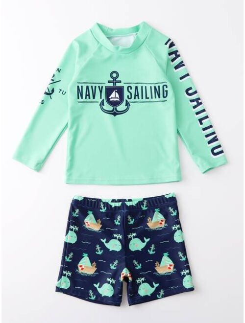 Shein Toddler Boys Whale Letter Graphic Swimsuit