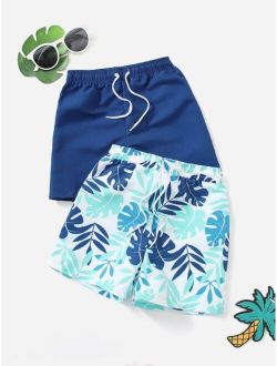 2pack Toddler Boys Plant Print Plain Swim Shorts