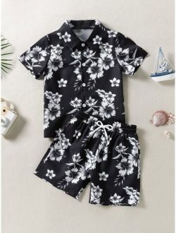 Toddler Boys Plant Print Button Front Two Piece Swimsuit