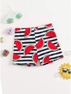 Toddler Boys Striped Watermelon Print Swim Shorts