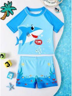 Toddler Boys Shark Print Two Piece Swimsuit