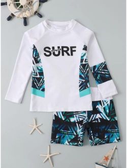 Toddler Boys Geo Letter Graphic High Neck Swimsuit