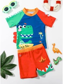 Toddler Boys Cartoon Dinosaur Print Beach Swimsuit