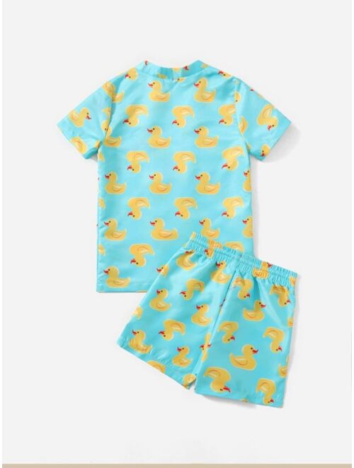 Shein Toddler Boys Duck Print Drawstring Waist Beach Swimsuit