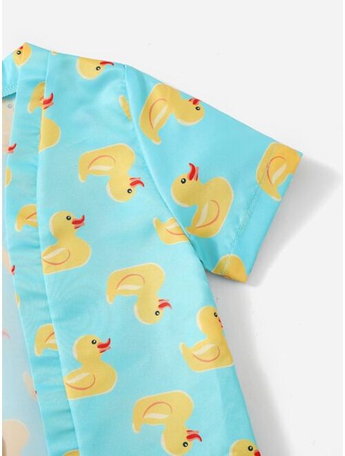 Shein Toddler Boys Duck Print Drawstring Waist Beach Swimsuit
