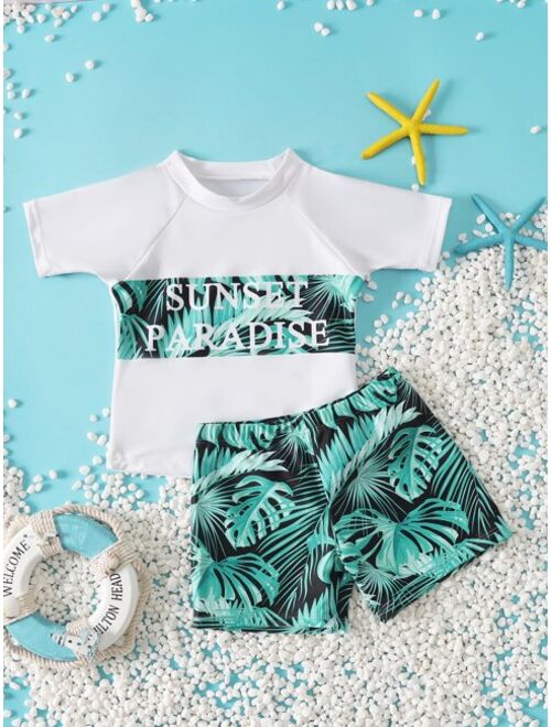 Shein Toddler Boys Tropical Print Beach Swimsuit