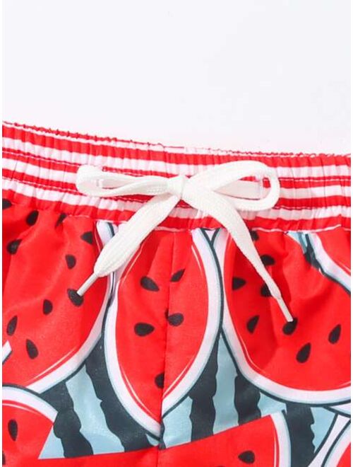 Shein Toddler Boys 1pack Random Watermelon Print Drawstring Waist Swim Shorts