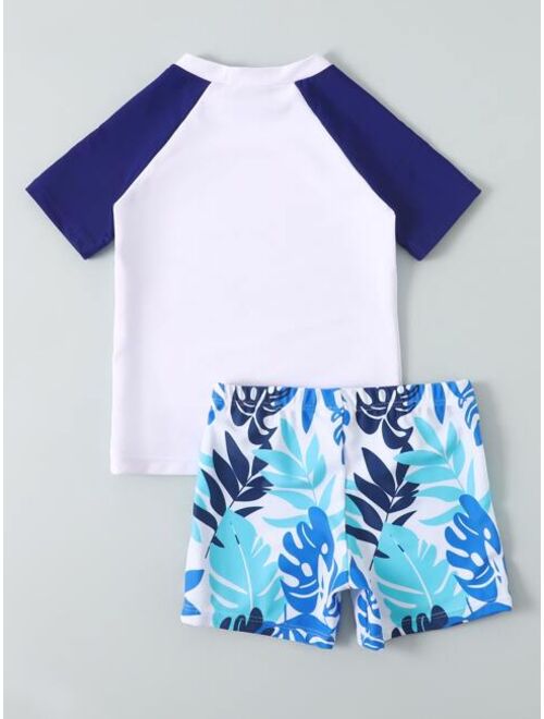 Shein Toddler Boy Letter Graphic Plant Print Swimsuit
