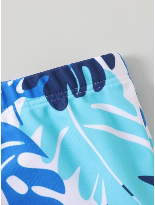 Shein Toddler Boy Letter Graphic Plant Print Swimsuit