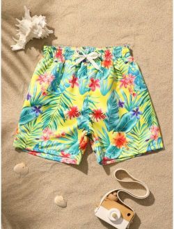 Toddler Boys 1pack Floral And Tropical Print Drawstring Waist Beach Shorts