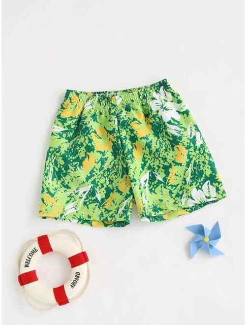 Shein Toddler Boys Floral Print Swim Shorts