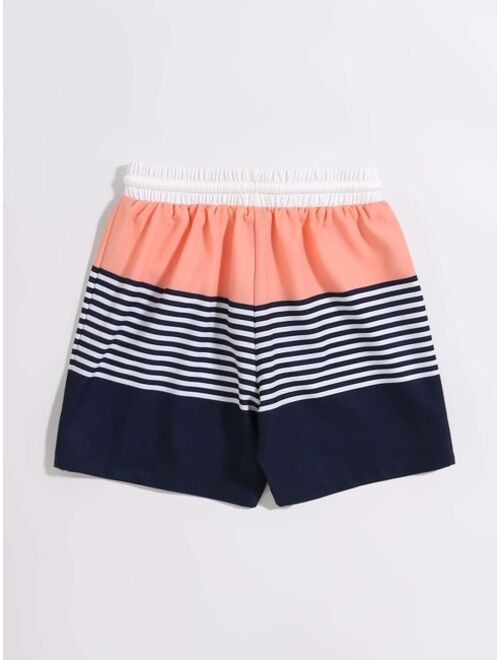 Shein Toddler Boys Color Block Striped Drawstring Waist Swim Shorts
