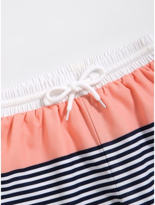 Shein Toddler Boys Color Block Striped Drawstring Waist Swim Shorts
