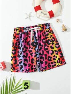Toddler Boys 1pack Leopard Print Drawstring Waist Swim Shorts