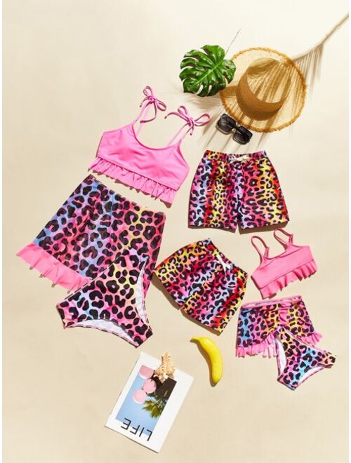 Shein Toddler Boys 1pack Leopard Print Drawstring Waist Swim Shorts