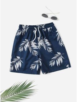 Boys Plant Print Drawstring Swim Shorts