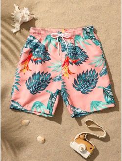Boys 1pack Random Tropical Print Drawstring Waist Beach Shorts