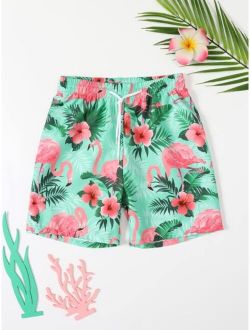 Boys Flamingo Print Swim Shorts