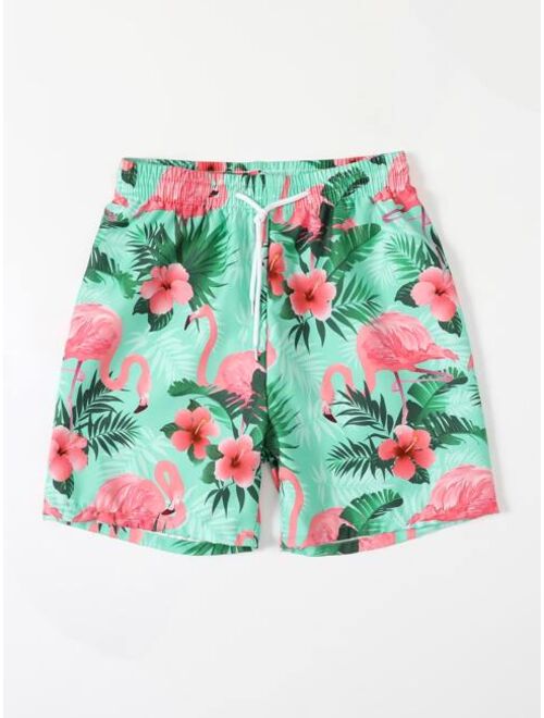 Shein Boys Flamingo Print Swim Shorts