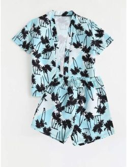 Boys Tropical Print Kimono Beach Shorts