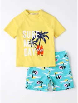 Boys Random Tropical Letter Graphic Swimsuit
