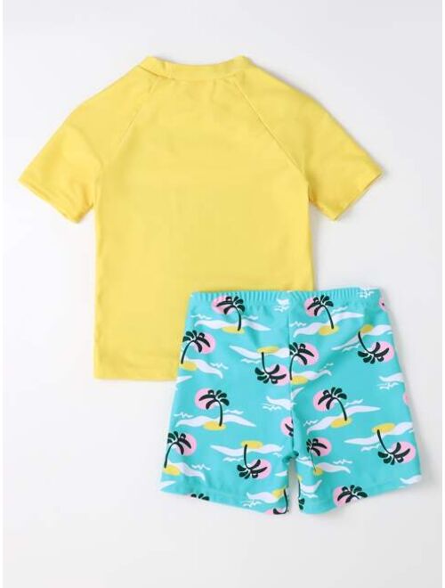 Shein Boys Random Tropical Letter Graphic Swimsuit