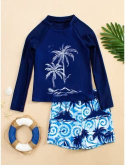 Boys Palm Tree Print Beach Swimsuit