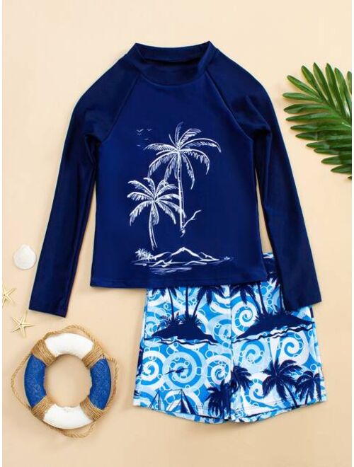 Shein Boys Palm Tree Print Beach Swimsuit