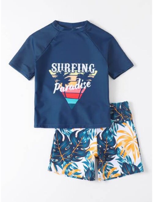 Shein Boys Tropical Print Swimsuit
