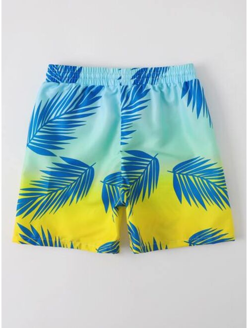 Shein Boys Random Tropical Print Drawstring Waist Swim Shorts