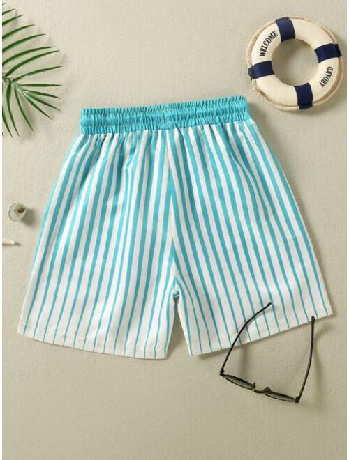 Shein Boys Striped Drawstring Waist Swim Shorts