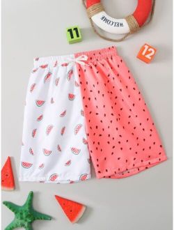 Boys Watermelon Print Two Tone Swim Shorts
