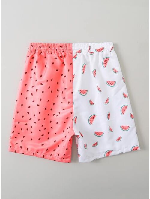 Shein Boys Watermelon Print Two Tone Swim Shorts