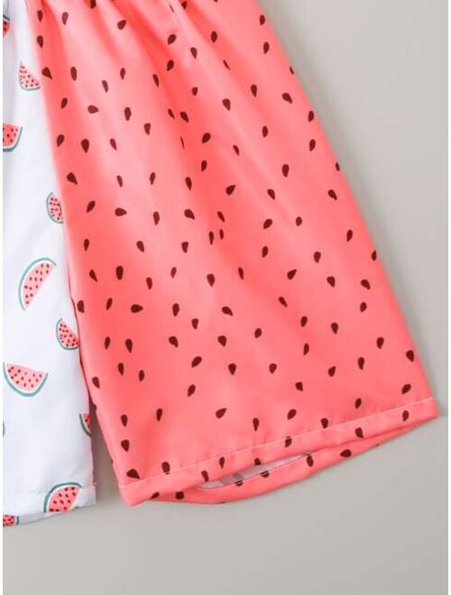 Shein Boys Watermelon Print Two Tone Swim Shorts