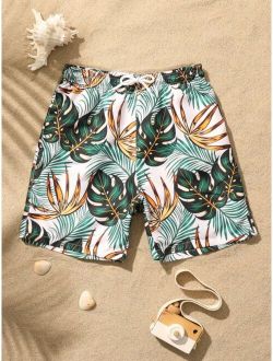 Boys 1pack Random Tropical Print Drawstring Waist Swim Shorts