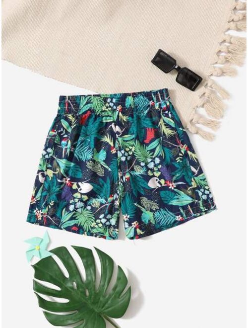 Shein Boys Tropical Bird Print Swim Shorts