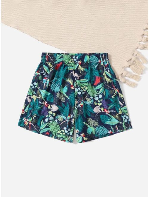 Shein Boys Tropical Bird Print Swim Shorts