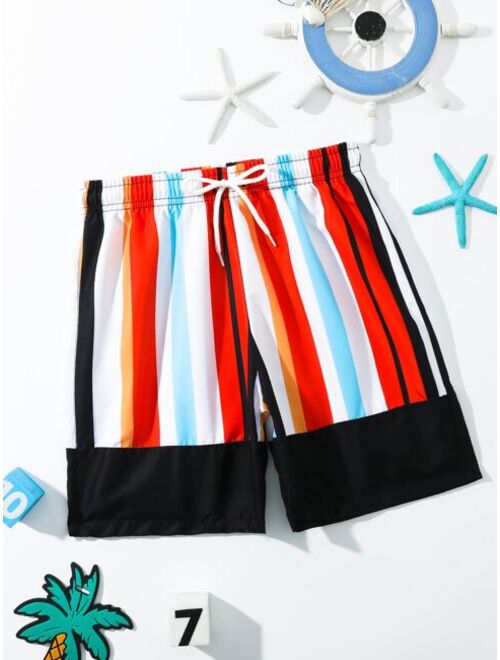 Shein Boys Block Striped Drawstring Waist Swim Shorts