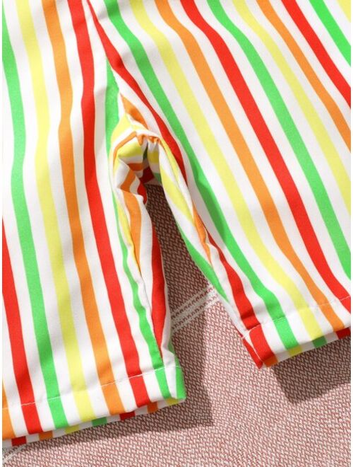 Shein Boys 1pack Striped Drawstring Waist Swim Shorts
