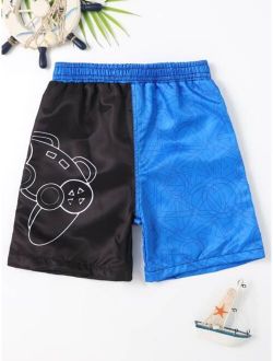 Boys Two Tone Gamepad Print Swim Shorts