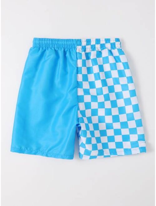 Shein Boys Checkered Print Drawstring Waist Swim Shorts