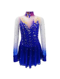 LIUHUO Ice Figure Skating Dress Girls Blue Quality Crystals Performance Dance Dress Youth Women