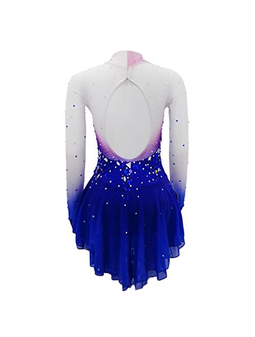 LIUHUO Ice Figure Skating Dress Girls Blue Quality Crystals Performance Dance Dress Youth Women