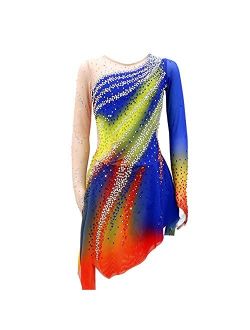 LIUHUO Figure Skating Girls Adult Skating Clothes Long-Sleeved Hook Fingertip Blue-Yellow Gradient