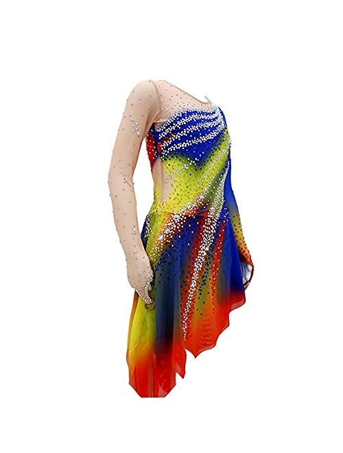 LIUHUO Figure Skating Girls Adult Skating Clothes Long-Sleeved Hook Fingertip Blue-Yellow Gradient