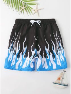 Boys Fire Print Drawstring Waist Swim Shorts
