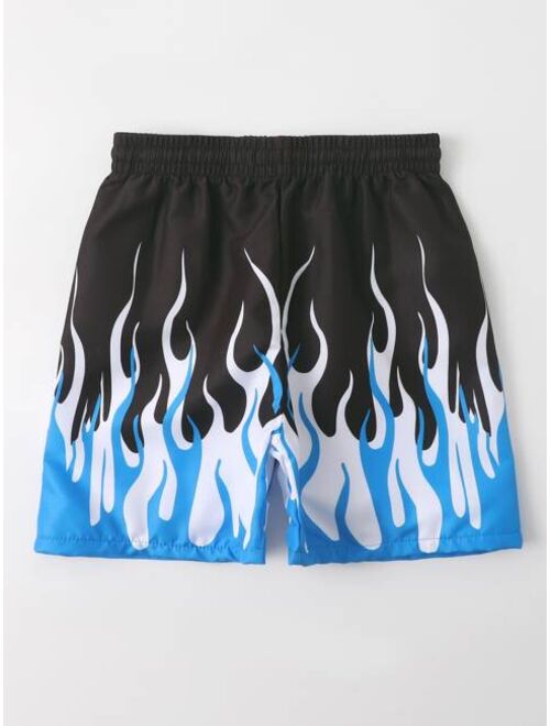 Shein Boys Fire Print Drawstring Waist Swim Shorts