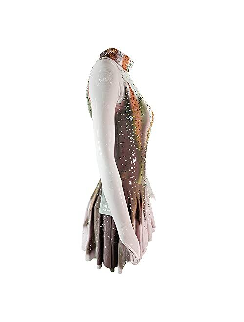 LIUHUO Ice Figure Skating Dress Girls Youth Gradient Color Competition Skirt Women